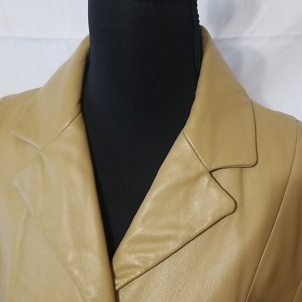 Colebrook 100% Leather Classic Tan Warm Long Button Down Coat Jacket Neutral - M - Picture 7 of 16